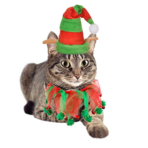 Vehomy Katze Weihnachten Outfit Katze Weihnachtsmütze für Haustier Katze Weihnachten Halsband Kätzchen Elf Hut und Glocke Halsband Xmas Haustier Kostüm Zubehör für Kätzchen Katze und Welpen von Vehomy