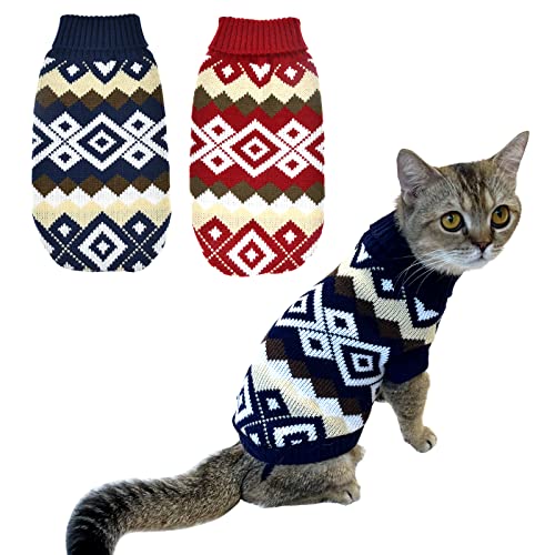 Vehomy Pullover für Haustiere, Weihnachten, kariert, Katzen, marineblau, Pullover, Kätzchen, Welpen, Weihnachten, Rot, Pullover, Kleidung für Kätzchen, Katzen, Welpen, Hunde, Größe M von Vehomy