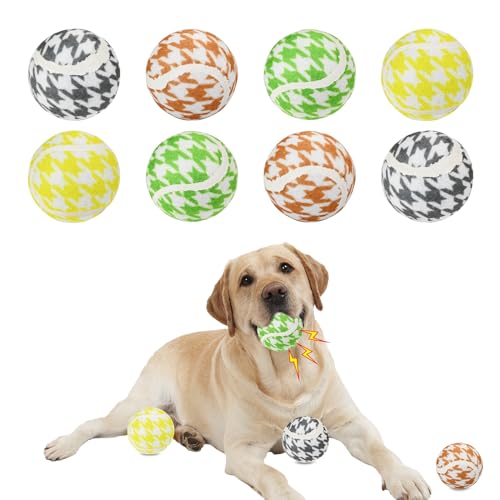 Vehomy Quietschende Tennisbälle für Hunde, hochelastisch, mit Karomuster für aggressive Kauer, interaktives Kauspielzeug für kleine und mittelgroße Hunde, 8 Stück von Vehomy