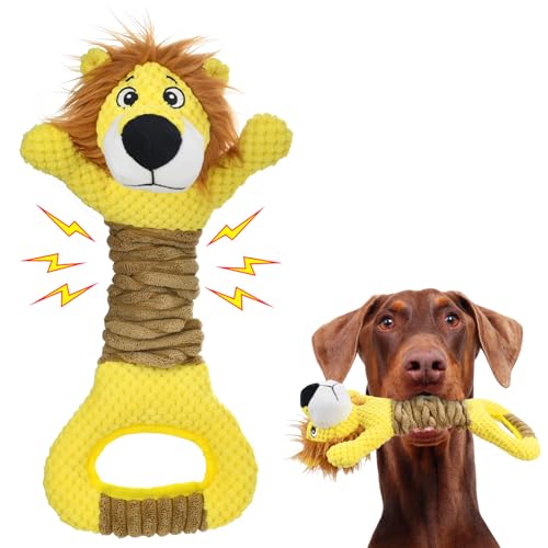 Vehomy Quietschendes Hundespielzeug für Aggressive Kauer Tauziehen Hundespielzeug Haustier Interaktives Spielzeug Hund Plüsch Löwe Spielzeug für kleine mittlere große Hunde von Vehomy