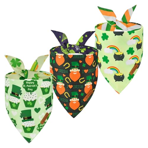 Vehomy St. Patrick's Day Hundehalstuch, wendbar, Kleeblatt-Design, dreieckig, für kleine, mittelgroße und große Hunde, Größe L, 3 Stück Vehomy St. Patrick's Day Hundehalstuch, wendbar, Kleeblatt-Design, dreieckig, für kleine, mittelgroße und große Hunde, Größe L, 3 Stück von Vehomy