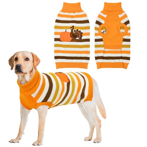Vehomy Thanksgiving-Hundepullover, Kürbis, Truthahn-Kleidung, Kostüm, Katze, gestreift, Rollkragen, Strickwaren, Hemd, Pullover, Hund, Welpen, Thanksgiving Kleidung für kleine, mittelgroße und große von Vehomy
