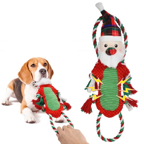 Vehomy Weihnachten Hund Squeaky Plüsch Spielzeug Hund Weihnachtsmann Spielzeug Weihnachten Welpe Santa Spielzeug mit Baumwollseil Griff Haustier Hund kauen Spielzeug Tauziehen interaktives Spielzeug von Vehomy