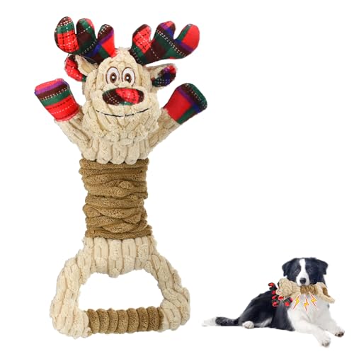 Vehomy Weihnachten Hundespielzeug Hund Quietschendes Spielzeug für Aggressive Kauer Weihnachten Hund Elch Spielzeug Haustier Hund Tauziehen Spielzeug Haustier Interaktives Hundespielzeug für Kleine von Vehomy