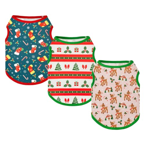Vehomy Weihnachtshemd für Hunde, ärmellos, mit Elchen, Weihnachtsbäumen, Streifenmuster, Westen für kleine und mittelgroße Hunde, Größe XL, 3er-Pack Vehomy Weihnachtshemd für Hunde, ärmellos, mit Elchen, Weihnachtsbäumen, Streifenmuster, Westen für kleine und mittelgroße Hunde, Größe XL, 3er-Pack von Vehomy