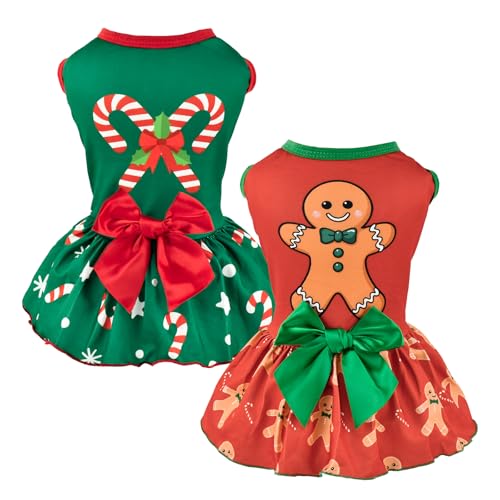 Vehomy Weihnachtskleid für Hunde und Katzen, mit Schleife, für Welpen, Katzen, kleine und mittelgroße Hunde, Größe XS, 2er-Pack Vehomy Weihnachtskleid für Hunde und Katzen, mit Schleife, für Welpen, Katzen, kleine und mittelgroße Hunde, Größe XS, 2er-Pack von Vehomy