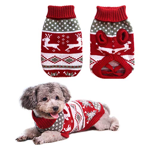 Vehomy Weihnachtspullover Hundekleidung Hundekleider, Winter-Strickwaren, Klassische warme Mäntel, Rentier, Schneeflocke, Argyle-Pullover für Hunde, Katzen, Welpen, Größe M von Vehomy