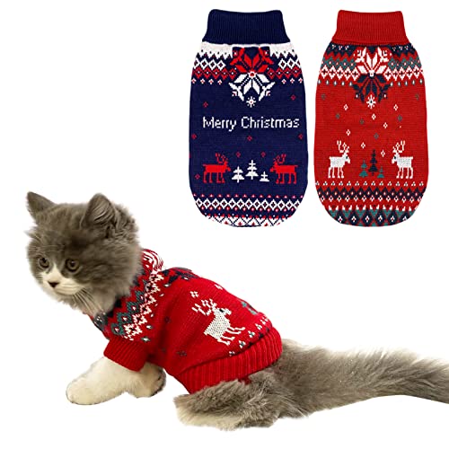 Vehomy Weihnachtspullover für Haustiere, Weihnachten, Kätzchen, Katzen, Rollkragen, Strickwaren, Shirt mit Schneeflocken-Elchmuster, Hunde, Welpen, Kostüm für kleine Hunde, Größe XS von Vehomy