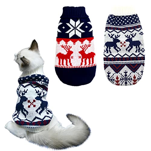 Vehomy Weihnachtspullover für Haustiere, Welpen, Katzenpullover, Strickware, Hunde, Weihnachtskleidung, Marineblau und Weihnachten, Weiß, Pullover mit Rentieren, XS, 2 Stück von Vehomy