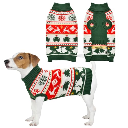 Vehomy Weihnachtspullover für Hunde, warm, Rollkragenpullover mit Schneeflocken, Rentieren, Glocken, Hunde-Strickwaren, Strickshirt, Pullover für mittelgroße und große Hunde, Größe M Vehomy Weihnachtspullover für Hunde, warm, Rollkragenpullover mit Schneeflocken, Rentieren, Glocken, Hunde-Strickwaren, Strickshirt, Pullover für mittelgroße und große Hunde, Größe M von Vehomy