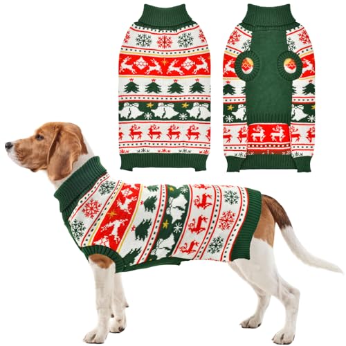 Vehomy Weihnachtspullover für Hunde, warm, Rollkragenpullover mit Schneeflocken, Rentieren, Glocken, Hunde-Strickwaren, Strickshirt, Pullover für mittelgroße und große Hunde, Größe XL Vehomy Weihnachtspullover für Hunde, warm, Rollkragenpullover mit Schneeflocken, Rentieren, Glocken, Hunde-Strickwaren, Strickshirt, Pullover für mittelgroße und große Hunde, Größe XL von Vehomy