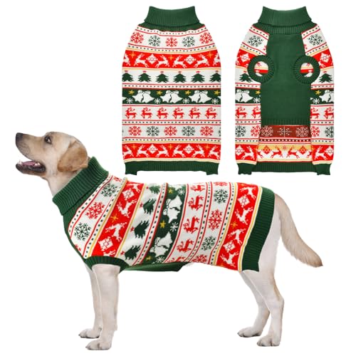 Vehomy Weihnachtspullover für Hunde, warm, Rollkragenpullover mit Schneeflocken, Rentieren, Glocken, Hunde-Strickwaren, Strickshirt, Pullover für mittelgroße und große Hunde, Größe XXL Vehomy Weihnachtspullover für Hunde, warm, Rollkragenpullover mit Schneeflocken, Rentieren, Glocken, Hunde-Strickwaren, Strickshirt, Pullover für mittelgroße und große Hunde, Größe XXL von Vehomy