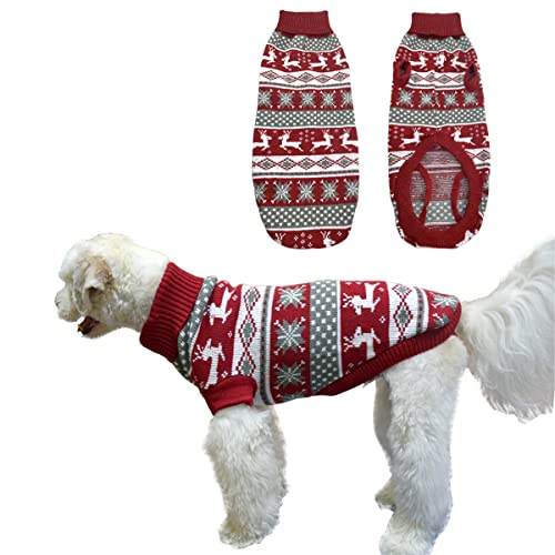 Vehomy Weihnachtspullover für Hunde und Haustiere, Winter-Strickwaren, klassischer warmer Rollkragenpullover, Rentier, Schneeflocken, Argyle-Pullover, Outfit für mittelgroße und große Hunde, Größe S von Vehomy