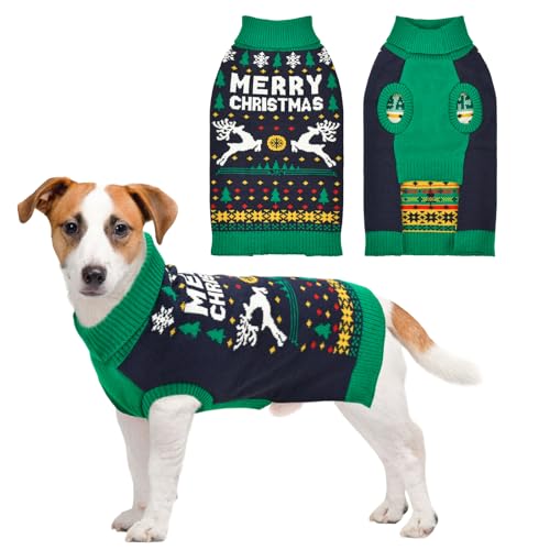 Vehomy Weihnachtspullover für Hunde und Katzen, Rollkragen, Strickwaren mit Weihnachtsbäumen, Elchen, Schneeflocken, Weihnachts-Strickpullover, Hemd für kleine und mittelgroße Hunde, Größe L Vehomy Weihnachtspullover für Hunde und Katzen, Rollkragen, Strickwaren mit Weihnachtsbäumen, Elchen, Schneeflocken, Weihnachts-Strickpullover, Hemd für kleine und mittelgroße Hunde, Größe L von Vehomy