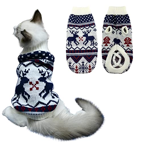 Vehomy Weihnachtspullover für Hunde und Katzen, Winterkleidung, für Kätzchen, Rollkragenpullover mit Weihnachtsbaum, Rentieren, Schneeflocken, warmer Pullover für Kätzchen, kleine Hunde, Größe S von Vehomy
