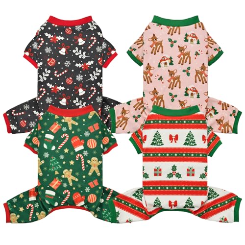 Vehomy Weihnachtspyjama für Hunde, warm, Fleece, für Welpen, Katzen, Einteiler, Kostüm für kleine und mittelgroße Hunde, Größe M, 4er-Pack Vehomy Weihnachtspyjama für Hunde, warm, Fleece, für Welpen, Katzen, Einteiler, Kostüm für kleine und mittelgroße Hunde, Größe M, 4er-Pack von Vehomy