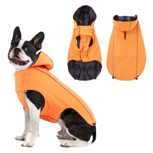 Vejaoo Regenmantel Hund Wasserdicht, Reflektierend Regenjacke mit Kapuze für Hund, Verstellbare Winddicht Regenjacken für Kleine Mittelgroße Groß Hunde Spaziergäng XZ015(Orange,M) von Vejaoo