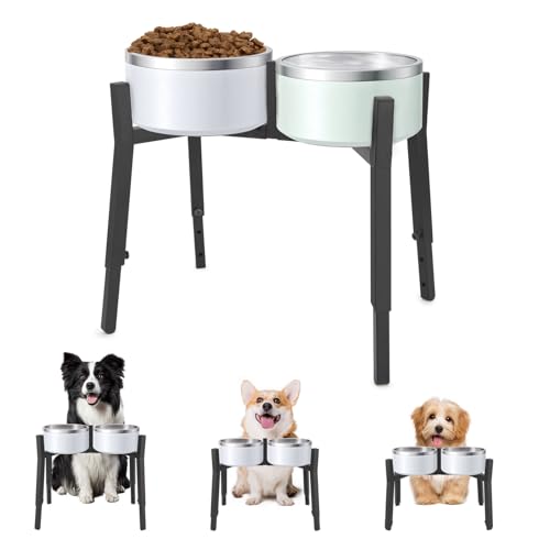 Velfree Erhöhter Futternapfständer, verstellbar auf 24,9 cm, 30 cm, 34 cm hoch, erhöhter Futternapfständer für 17 - 26,9 cm breite Näpfe, Metall-Hundenapfhalter für kleine, mittelgroße und große Hunde von Velfree
