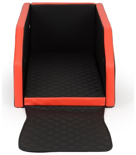Velinda Autohundebett Hunde-Autositz Hundebett f. Rückbank Hundesitz Modulbett 55x70 cm (Farbe: schwarz-rot) von Velinda