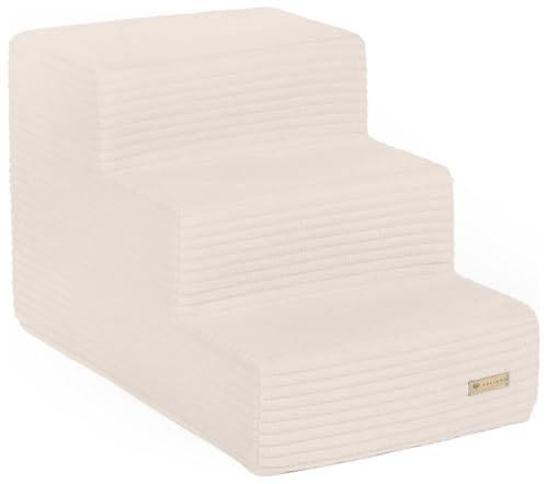 Hundetreppe mit 3 Stufen Katzentreppe Haustiertreppe Einstiegshilfe Schaumstoff (Farbe: cremefarben (Cord)) von Velinda