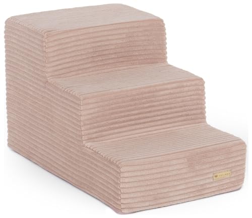 Velinda Hundetreppe mit 3 Stufen Katzentreppe Haustiertreppe Einstiegshilfe Schaumstoff (Farbe: rosa (Cord)) von Velinda