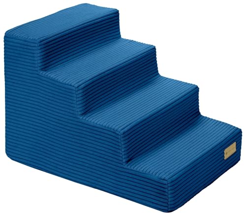 Hundetreppe mit 4 Stufen Katzentreppe Haustiertreppe Einstiegshilfe Schaumstoff (Farbe: dunkelblau (Cord)) von Velinda