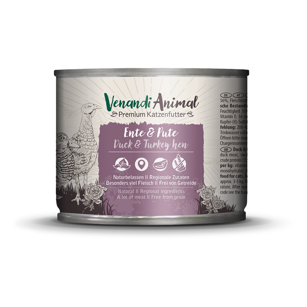 Sparpaket Venandi Animal Adult Cat 24 x 200 g - Ente & Pute Sparpaket Venandi Animal Adult Cat 24 x 200 g - Ente & Pute von Venandi Animal