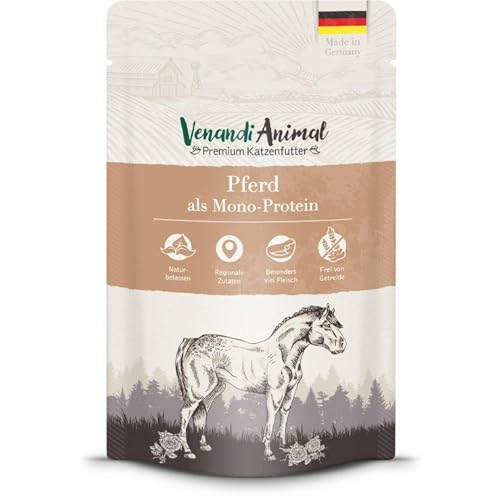 Venandi Animal Katzenfutter Nass | 100% frisches Fleisch | Single Protein: auch für Katzen mit empfindlichem Magen geeignet (Pferd, 12 x 125g) von Venandi Animal