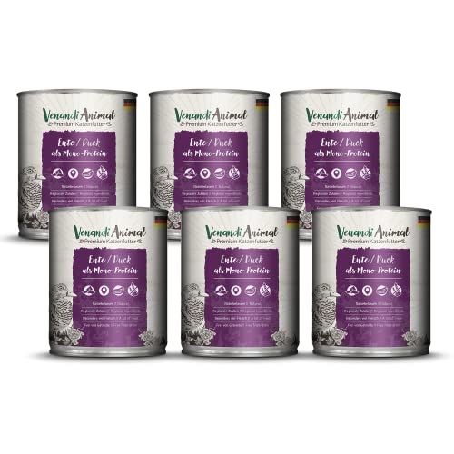 Venandi Animal - Premium Nassfutter für Katzen - Ente als Monoprotein 6er Pack (6 x 800 g), getreidefrei, Monoprotein von Venandi Animal