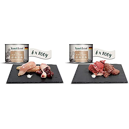 Venandi Animal Premium Nassfutter für Katzen, Huhn als Monoprotein, 6 x 200 g, 1.2 kg & Premium Nassfutter für Katzen, Kalb als Monoprotein, 6 x 200 g, 1.2 kg von Venandi Animal