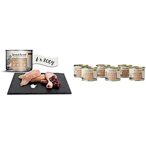 Venandi Animal Premium Nassfutter für Katzen, Huhn als Monoprotein, 6 x 200 g, 1.2 kg & Premium Nassfutter für Katzen, Probierpaket III, Huhn, Ente, Rind, Pferd, Kalb, Truthahn, 6 x 200 g, 1.2 kg von Venandi Animal