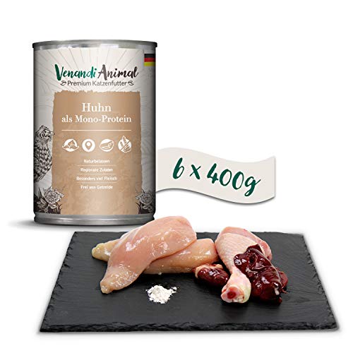 Venandi Animal Premium Nassfutter für Katzen, Huhn als Monoprotein, 6 x 400 g, getreidefrei und naturbelassen, 2.4 kg von Venandi Animal