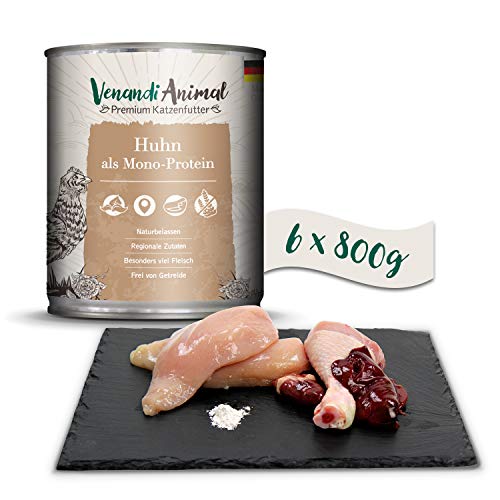 Venandi Animal - Premium Nassfutter für Katzen - Huhn als Monoprotein 6er Pack (6 x 800 g), getreidefrei, Monoprotein von Venandi Animal