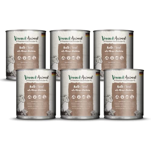 Venandi Animal - Premium Nassfutter für Katzen - Kalb als Monoprotein 6er Pack (6 x 800 g), getreidefrei, Monoprotein von Venandi Animal