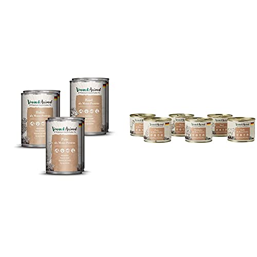 Venandi Animal Premium Nassfutter für Katzen, Probierpaket - 6 x 400 g, 2.4 kg & Premium Nassfutter für Katzen, Probierpaket III, Huhn, Ente, Rind, Pferd, Kalb, Truthahn, 6 x 200 g, 1.2 kg von Venandi Animal