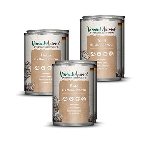 Venandi Animal - Premium Nassfutter für Katzen - Probierpaket I als Monoprotein 6er Pack (6 x 400 g), getreidefrei, Monoprotein von Venandi Animal