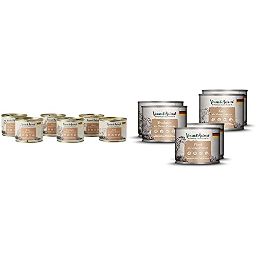 Venandi Animal Premium Nassfutter für Katzen, Probierpaket III, 6 x 200 g, 1.2 kg & Premium Nassfutter für Katzen, Probierpaket II, Pferd, Kalb, Truthahn, 6 x 200 g, 1.2 kg von Venandi Animal