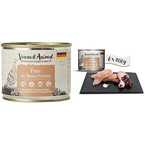 Venandi Animal Premium Nassfutter für Katzen, Pute als Monoprotein 6 x 200 g, getreidefrei und naturbelassen, 1.2 kg & Premium Nassfutter für Katzen, Huhn als Monoprotein, 6 x 200 g, 1.2 kg von Venandi Animal