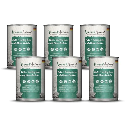 Venandi Animal – Premium Katzenfutter – Pute als Monoprotein Nassfutter, getreidefrei und naturbelassen, 6er Pack (6 x 400g) von Venandi Animal