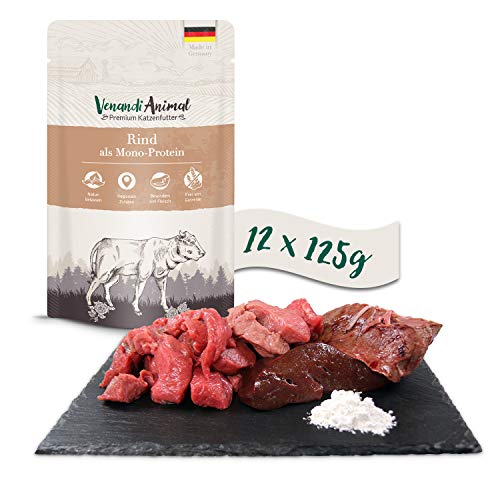 Venandi Animal - Premium Nassfutter für Katzen - Rind als Monoprotein 12er Pack (12 x 125 g), getreidefrei, Monoprotein von Venandi Animal