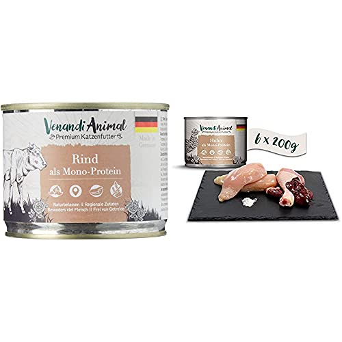 Venandi Animal Premium Nassfutter für Katzen, Rind als Monoprotein, 6 x 200 g, 1.2 kg & Premium Nassfutter für Katzen, Huhn als Monoprotein, 6 x 200 g, 1.2 kg von Venandi Animal