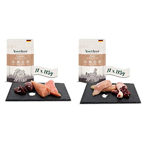Venandi Animal Premium Nassfutter für Katzen, Truthahn als Monoprotein, 12 x 125 g, 1.5 kg & Premium Nassfutter für Katzen, Huhn als Monoprotein, 12 x 125 g, 1.5 kg von Venandi Animal