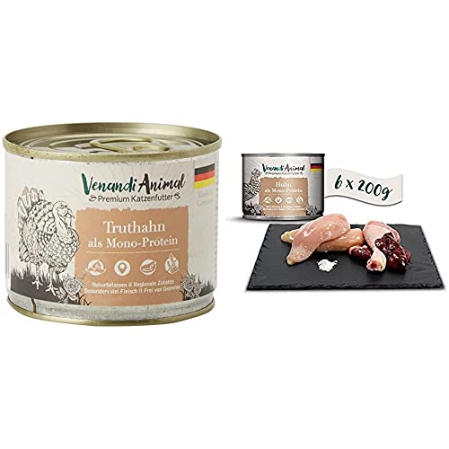 Venandi Animal Premium Nassfutter für Katzen, Truthahn als Monoprotein, 6 x 200 g, 1.2 kg & Premium Nassfutter für Katzen, Huhn als Monoprotein, 6 x 200 g, 1.2 kg von Venandi Animal
