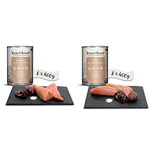 Venandi Animal Premium Nassfutter für Katzen, Truthahn als Monoprotein, 6 x 400 g, 2.4 kg & Premium Nassfutter für Katzen, Pute als Monoprotein 6 x 400 g, 2.4 kg von Venandi Animal