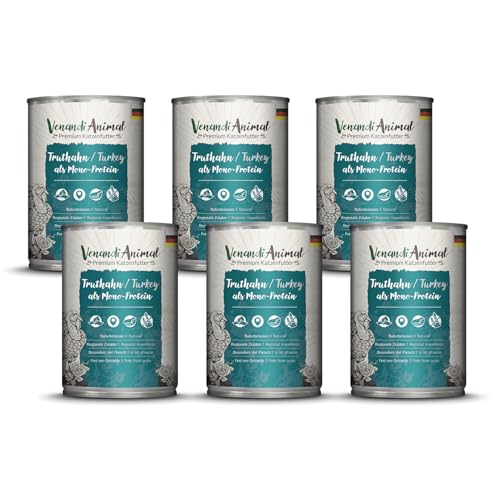 Venandi Animal - Premium Nassfutter für Katzen - Truthahn als Monoprotein 6er Pack (6 x 400 g), getreidefrei, Monoprotein von Venandi Animal