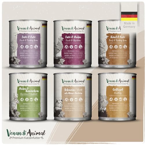 Venandi Animal - Premium Nassfutter für Katzen - Probierpaket IV, 6 x 800g (6er Pack), getreidefrei mit extra viel Fleisch von Venandi Animal