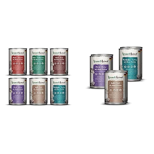 Venandi Animal Premium Nassfutter für Katzen & Premium Nassfutter für Katzen, Probierpaket II, Pferd, Kalb, Truthahn, 6 x 400 g, getreidefrei und naturbelassen, 2.4 kg von VenandiAnimal