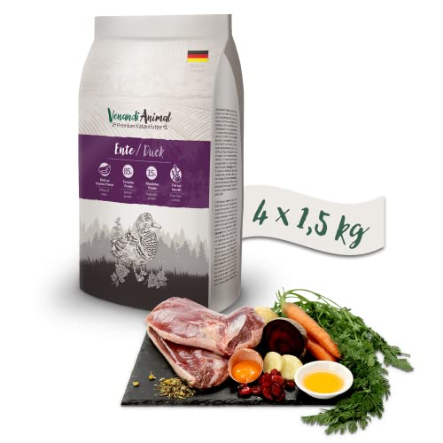 Venandi Animal Premium Trockenfutter für Katzen, Ente 4x1,5 kg, getreidefrei mit viel frischem Fleisch, 1.5 kg von Venandi Animal