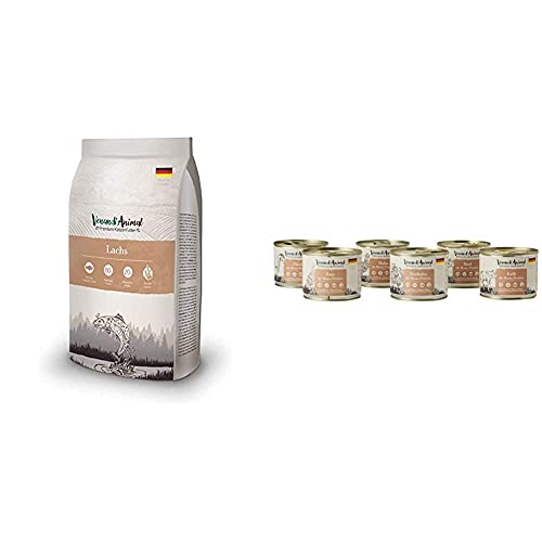 Venandi Animal Premium Trockenfutter für Katzen, Lachs, getreidefrei mit viel frischem Lachs, 1.5 kg & Premium Nassfutter für Katzen, Probierpaket III, 6 x 200 g, 1.2 kg von Venandi Animal