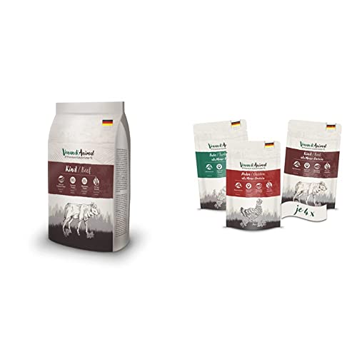 Venandi Animal Premium Trockenfutter für Katzen, Rind, getreidefrei mit viel frischem Fleisch, 1.5 kg & Premium Nassfutter für Katzen, Probierpaket I, Huhn, Pute, Rind, 12 x 125 g, getreidefrei von VenandiAnimal